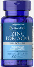 Puritan's Pride Zinc for Acne Skin Formula with Vitamins C, B-6, A, and E for Men and Women, Dietary Supplement for Clear Healthy Skin, Immune System, Cell Division and Growth Support, 100 Tablets