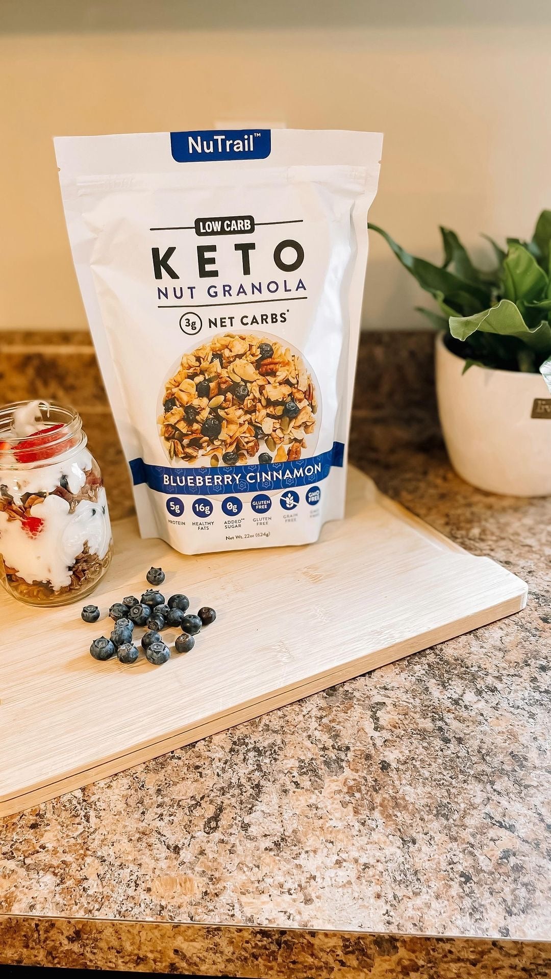 NuTrail Nut Granola Cereal, Blueberry Cinnamon, No Sugar Added, Keto, Low Carb, Gluten Free, Grain Free